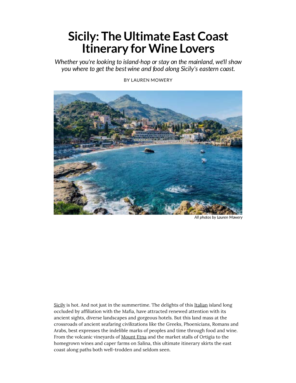 Sicily: the Ultimate East Coast Itinerary for Wine Lovers