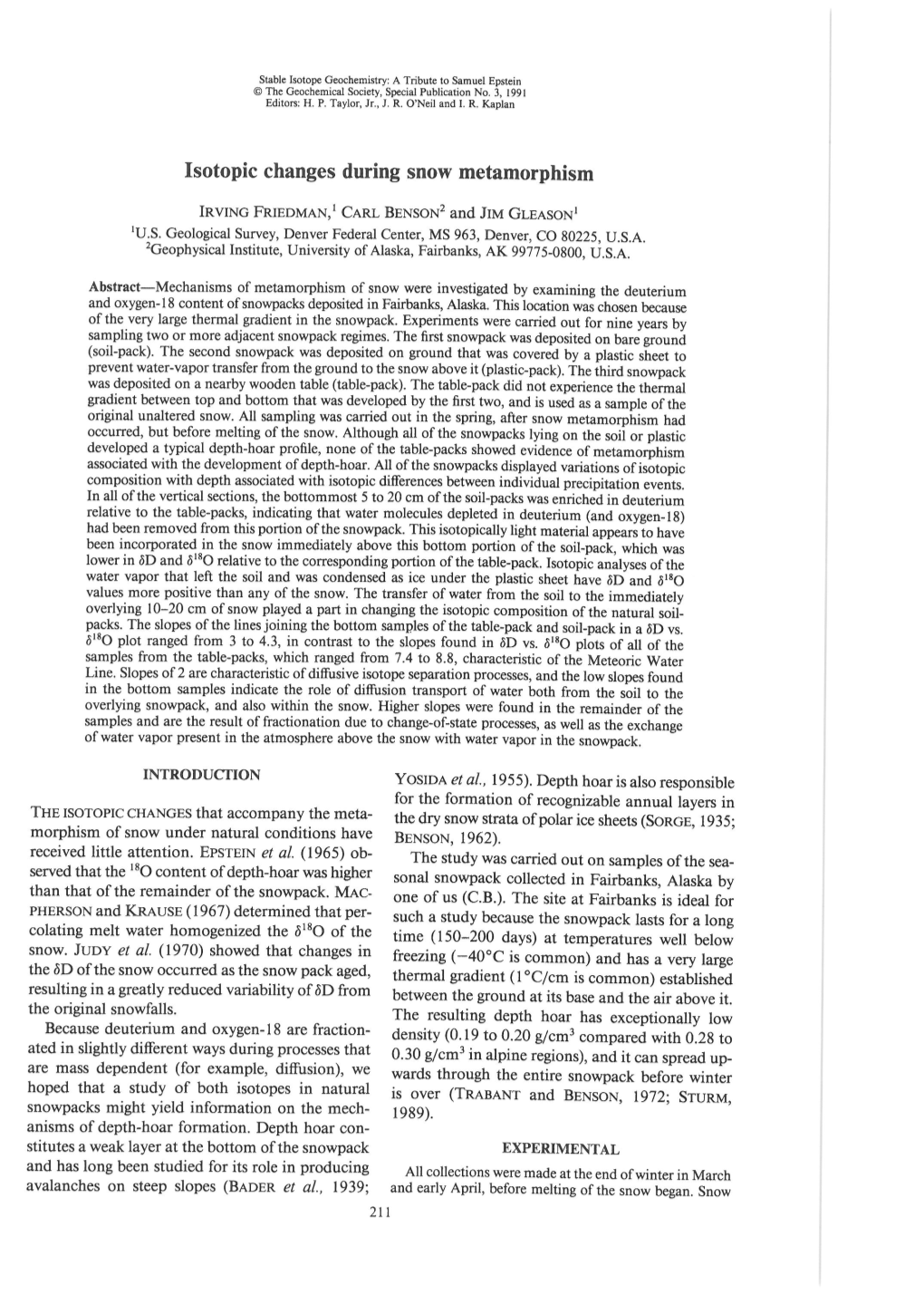 Isotopic Changes During Snow Metamorphism