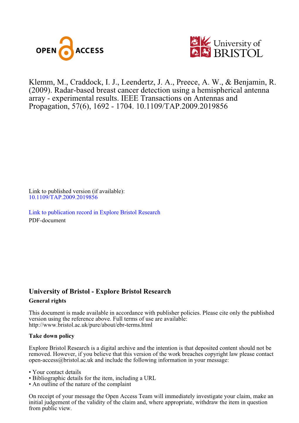 (2009). Radar-Based Breast Cancer Detection Using a Hemispherical Antenna Array - Experimental Results