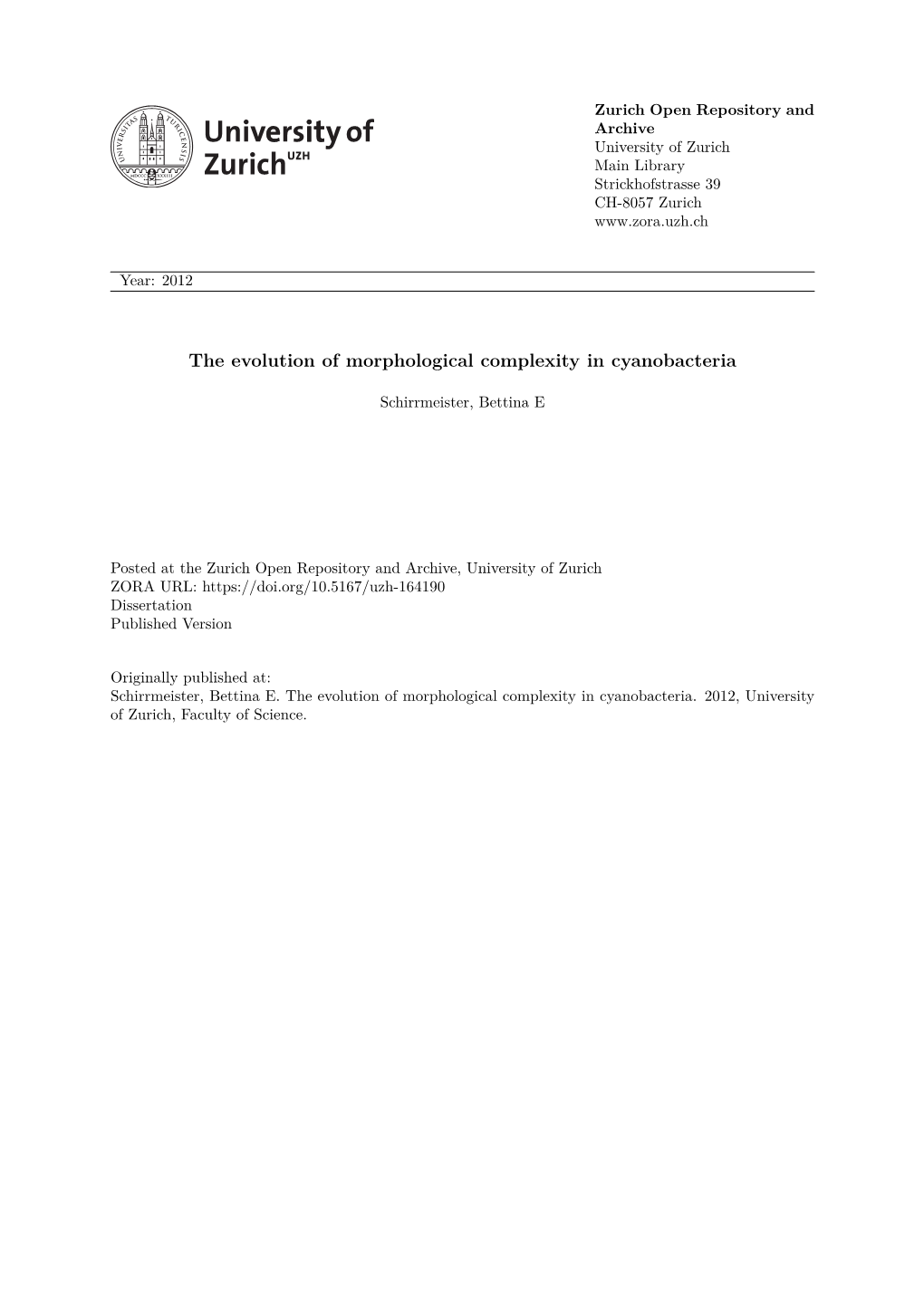 The Evolution of Morphological Complexity in Cyanobacteria