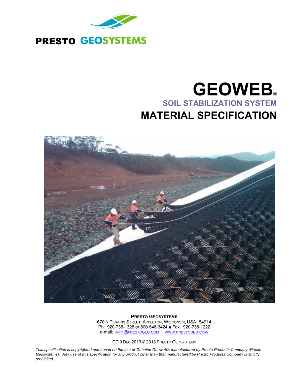 Geoweb Cellular Confinement System Material Specification