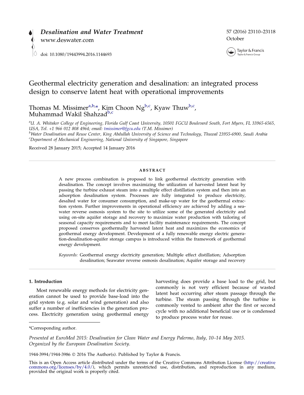 Geothermal Electricity Generation and Desalination: an Integrated Process Design to Conserve Latent Heat with Operational Improvements