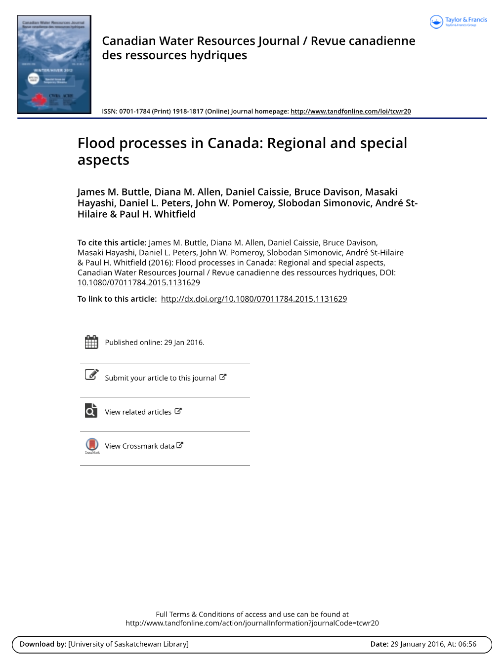 Flood Processes in Canada: Regional and Special Aspects