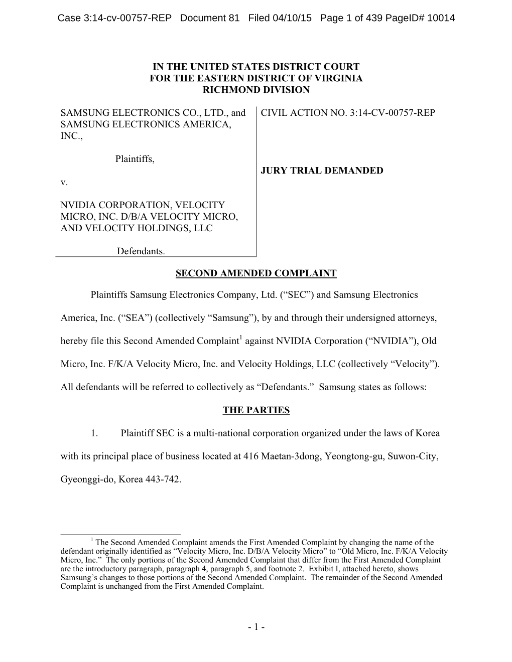 14-Cv-00757-REP Document 81 Filed 04/10/15 Page 1 of 439 Pageid# 10014