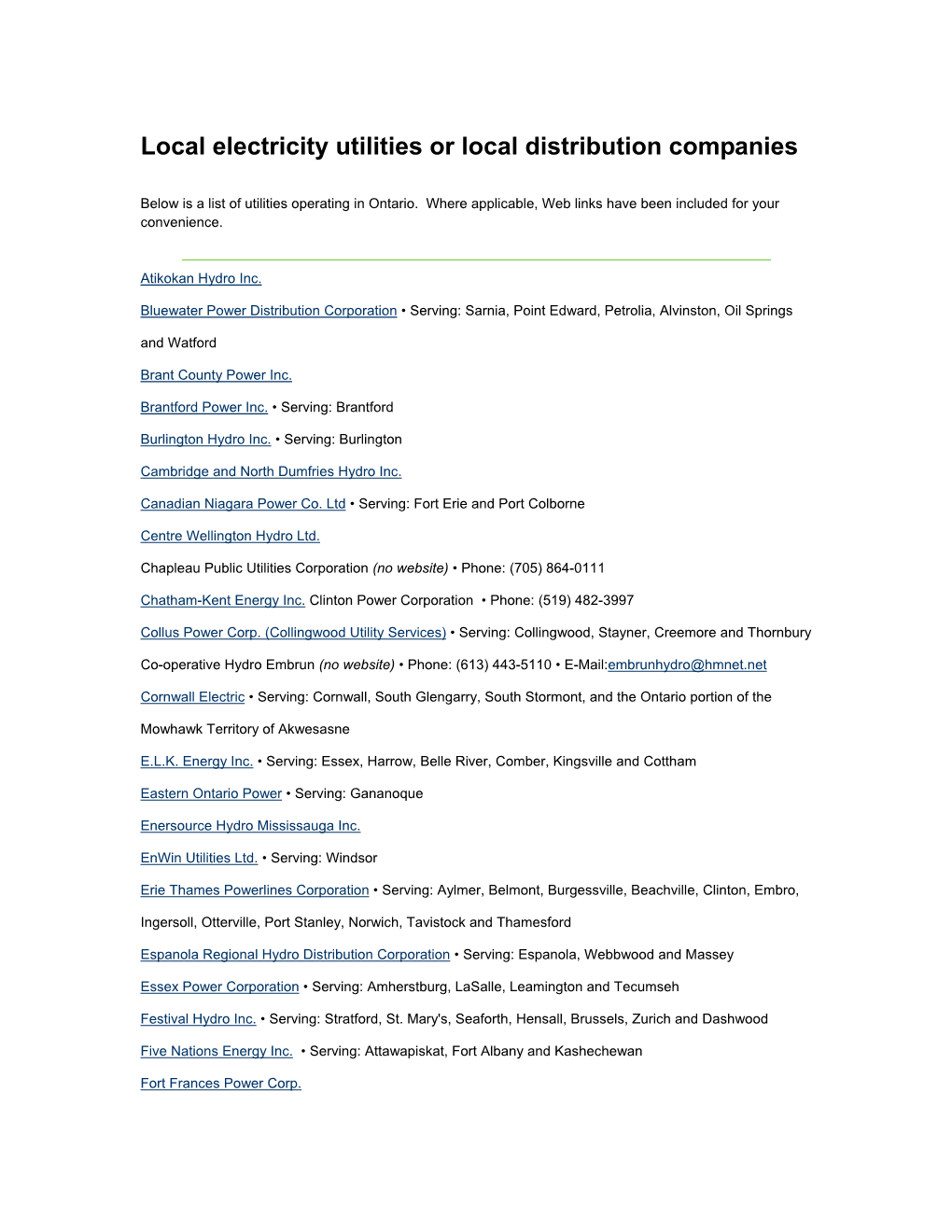 Local Electricity Utilities Or Local Distribution Companies