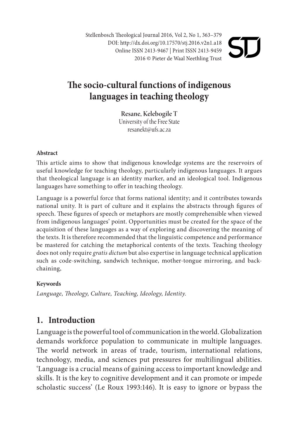 The Socio-Cultural Functions of Indigenous Languages in Teaching Theology