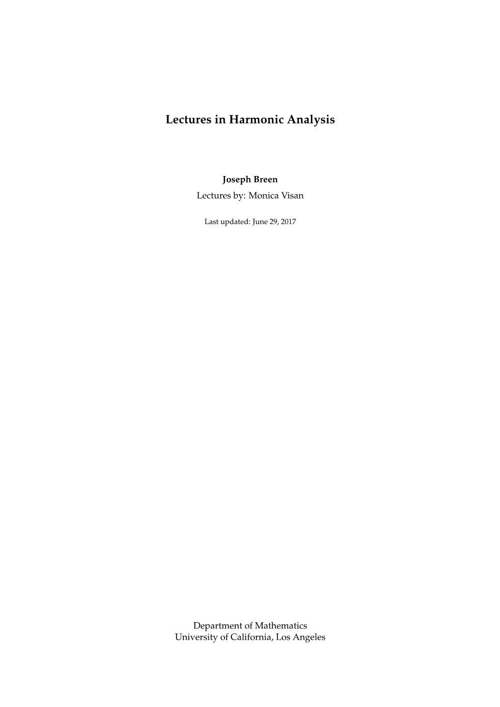 Lectures in Harmonic Analysis