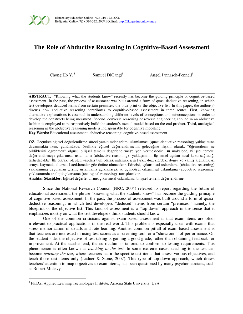 The Role of Abductive Reasoning in Cognitive-Based Assessment