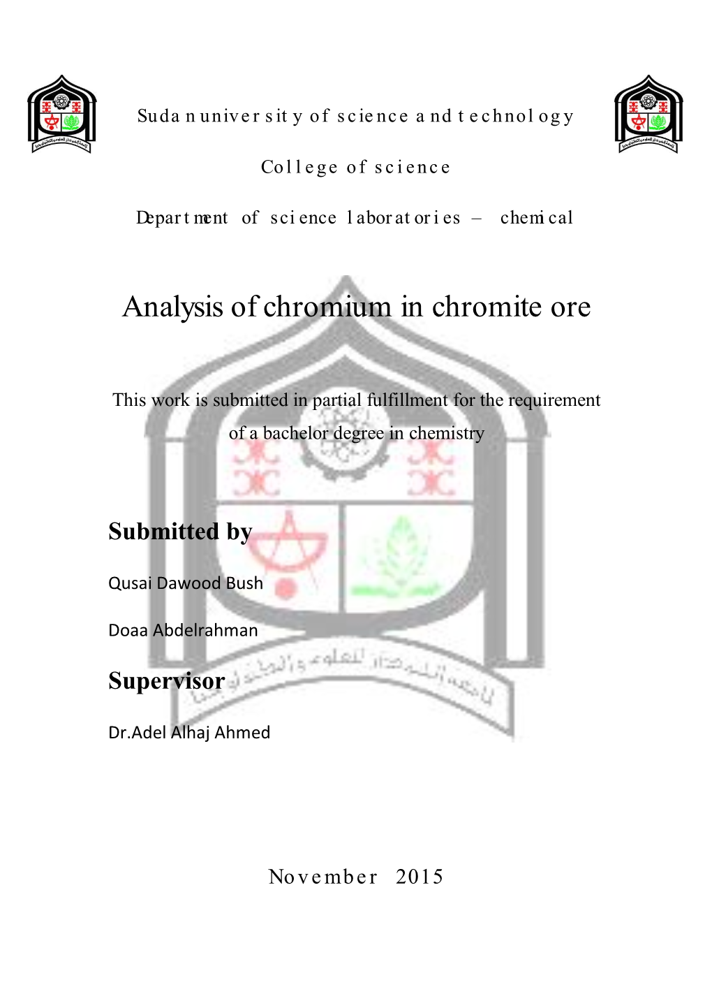 Analysis of Chromium in Chromite Ore