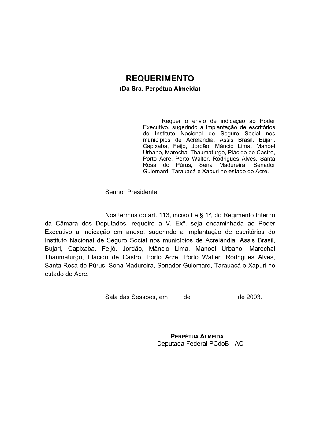 REQUERIMENTO (Da Sra