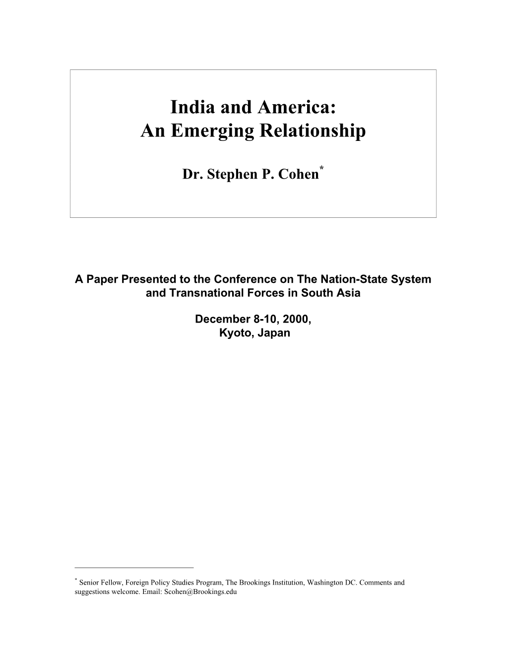 India and America: an Emerging Relationship