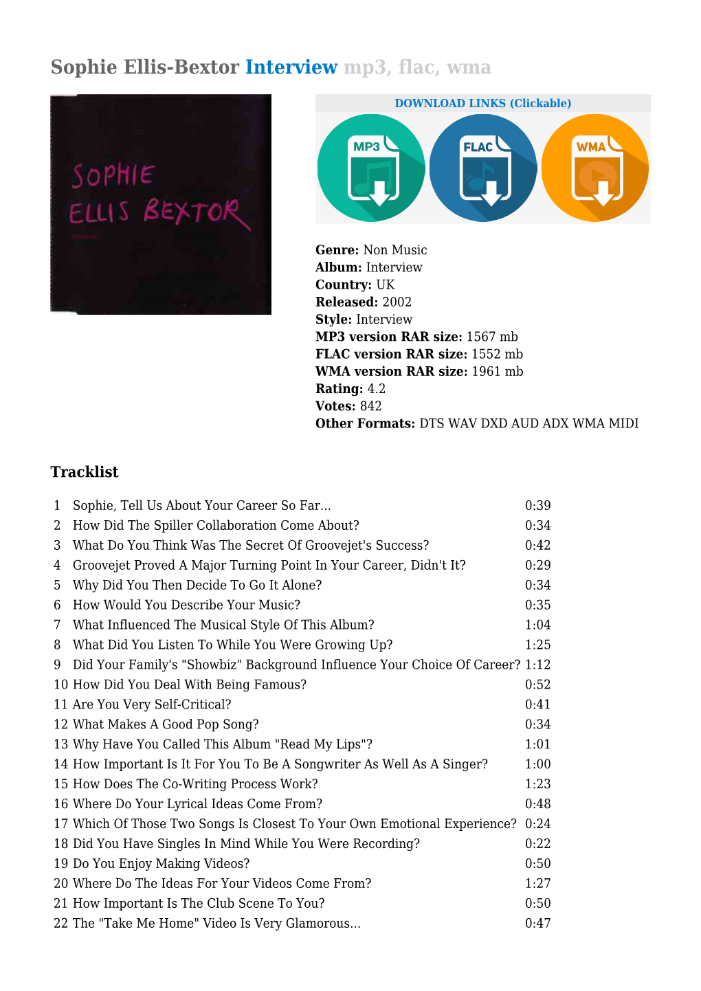 Sophie Ellis-Bextor Interview Mp3, Flac, Wma