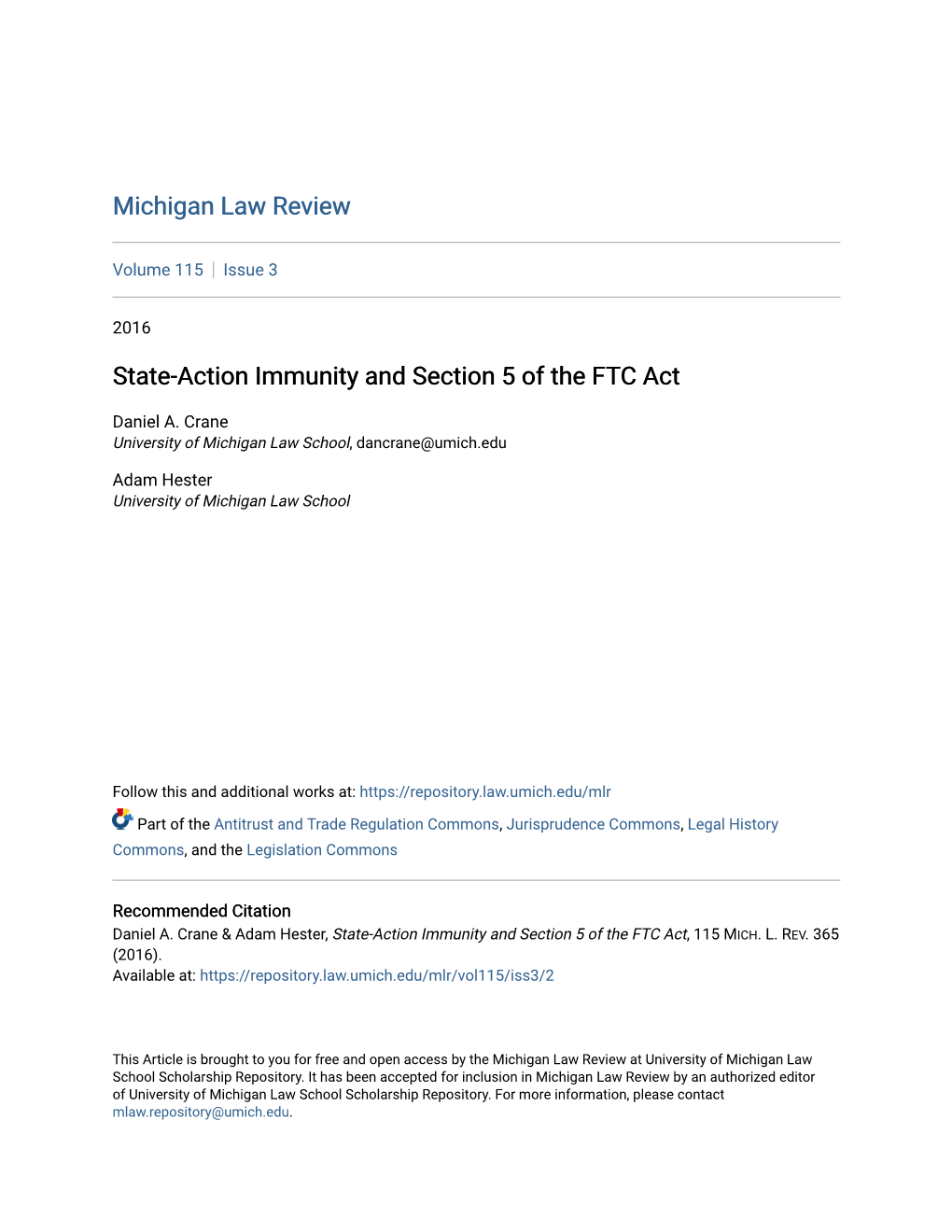 State-Action Immunity and Section 5 of the FTC Act