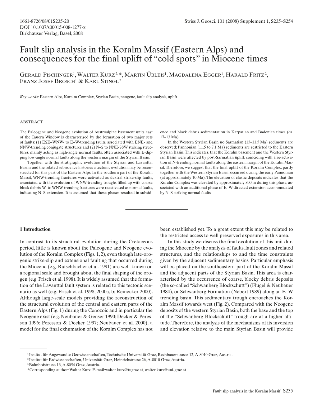 Fault Slip Analysis in the Koralm Massif (Eastern Alps) and ­Consequences for the Final Uplift of “Cold Spots” in Miocene Times