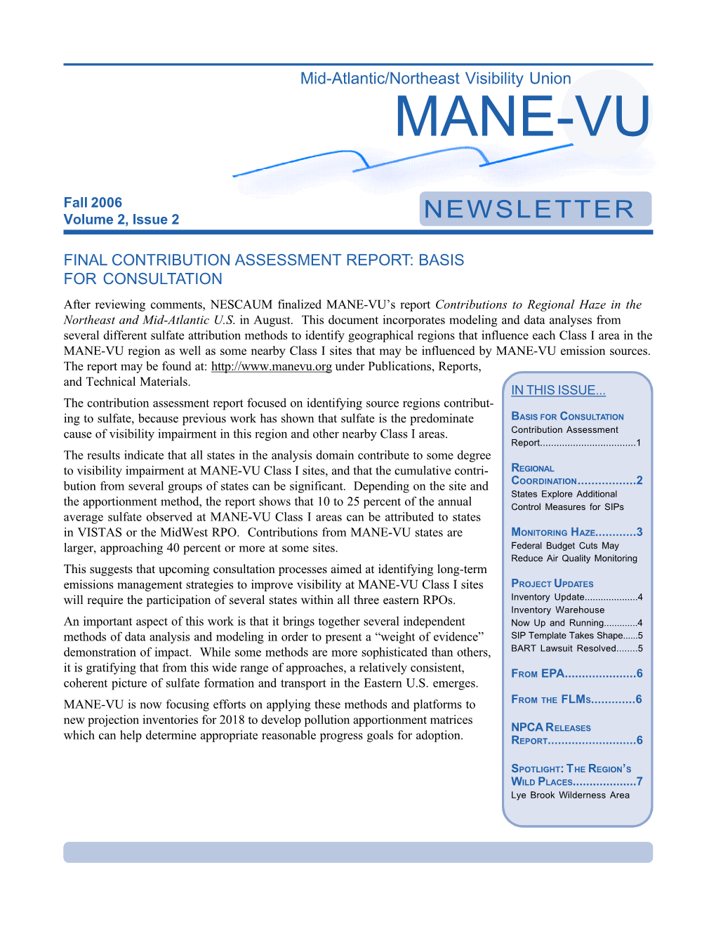 MANE-VU Newsletter, Fall 2006