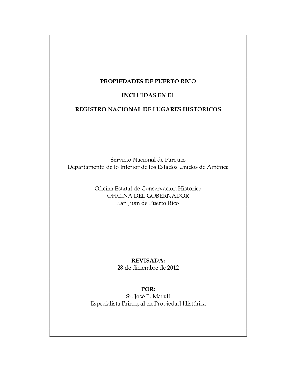 Lista De Propiedades De PR Incluidas En El Registro Nacional Diciembre