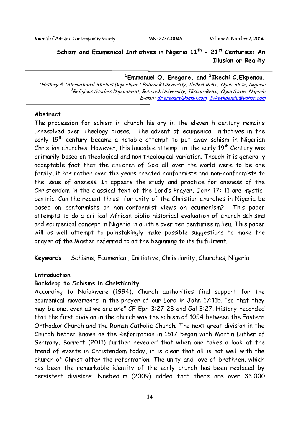 14 Schism and Ecumenical Initiatives in Nigeria 11Th