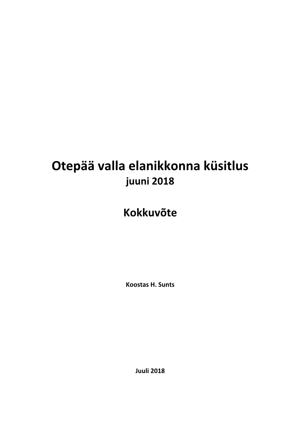 Otepää Valla Elanikkonna Küsitlus Juuni 2018