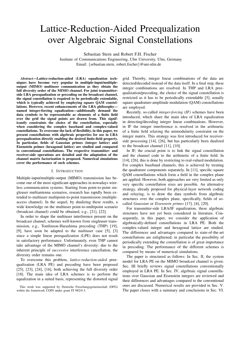 Lattice-Reduction-Aided Preequalization Over Algebraic Signal Constellations