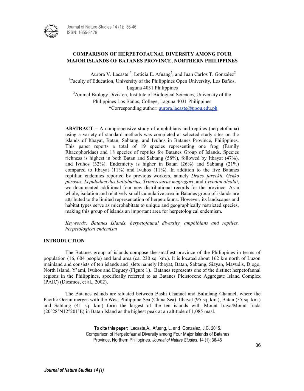 36 Comparison of Herpetofaunal Diversity Among