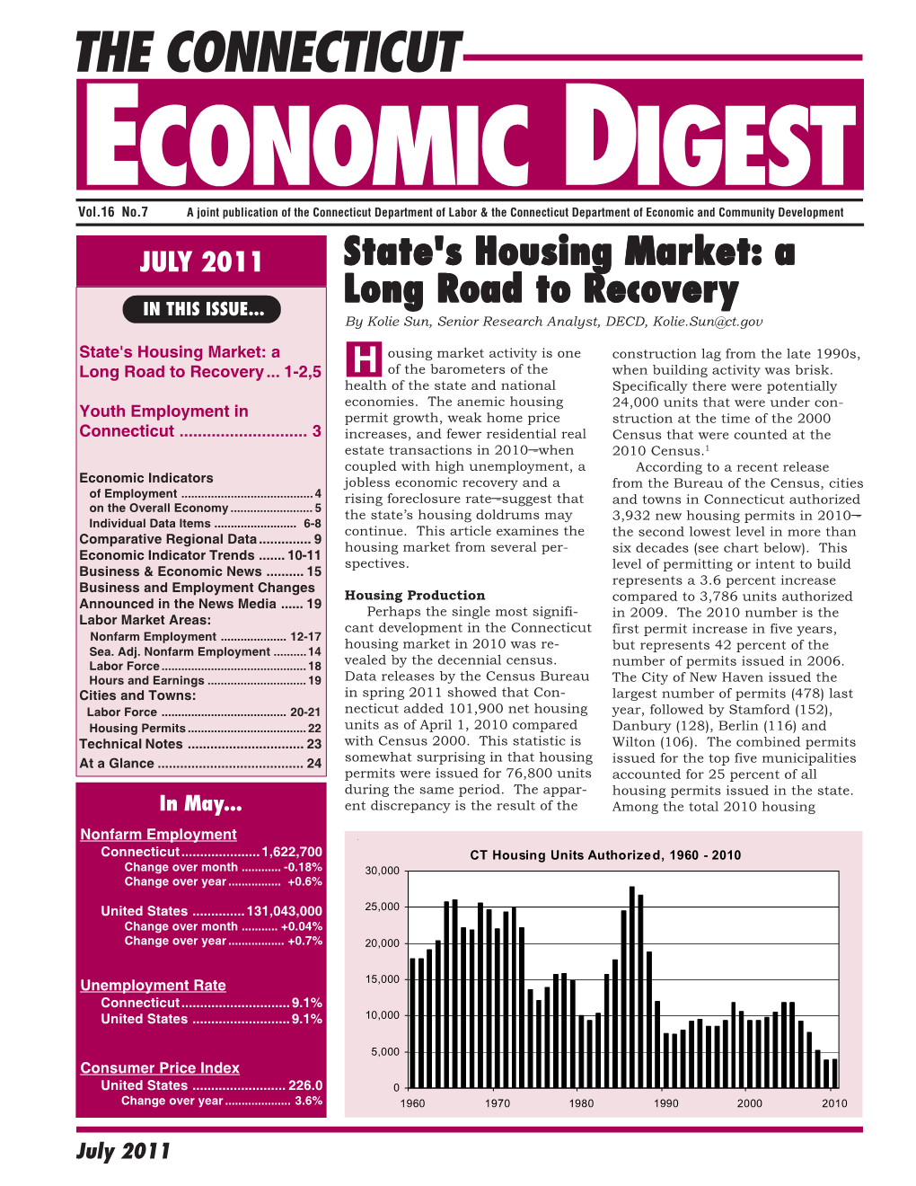 ECONOMIC DIGEST Vol.16 No.7 a Joint Publication of the Connecticut Department of Labor & the Connecticut Department of Economic and Community Development