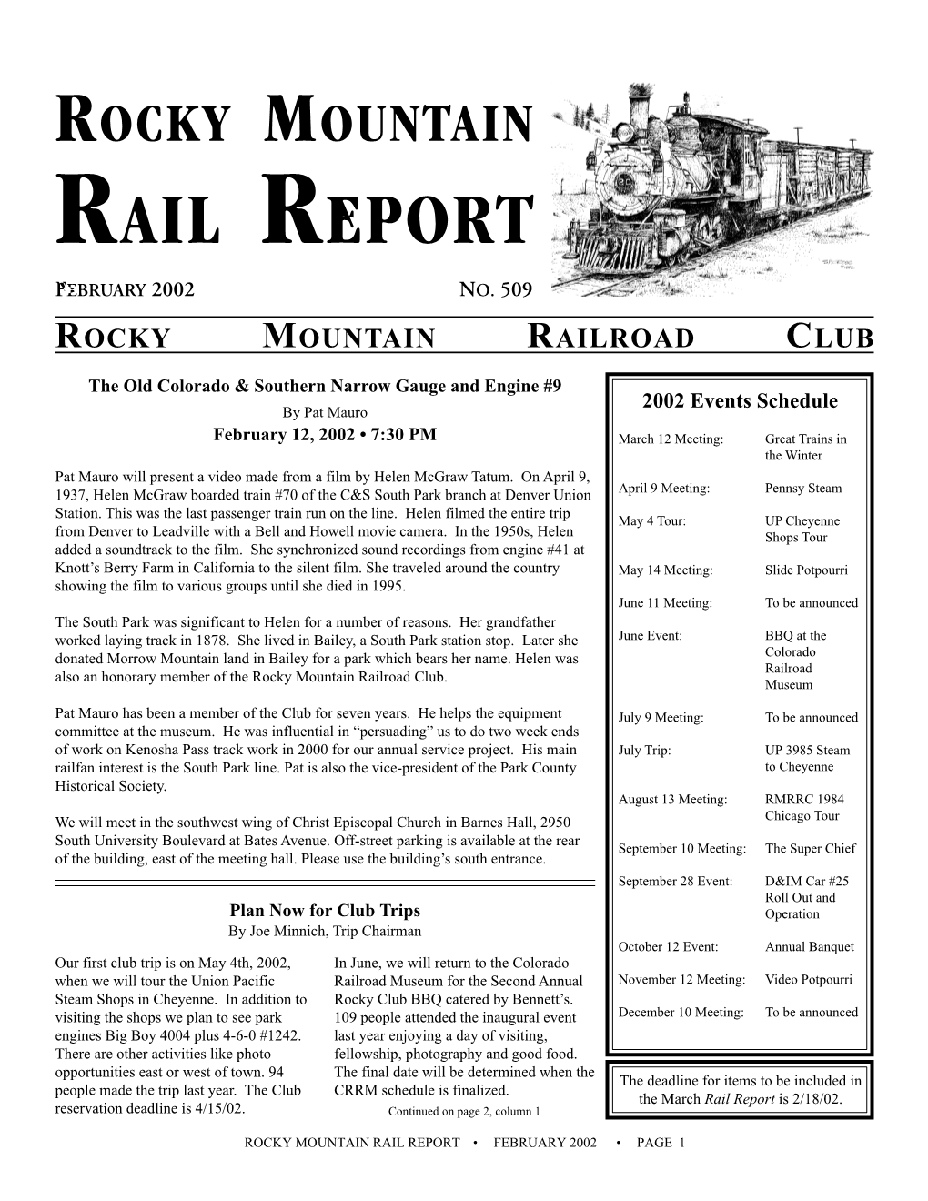 Rocky Mountain Rail Report February 2002 No