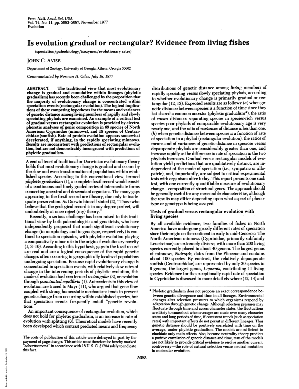 Is Evolution Gradual Or Rectangular? Evidence from Living Fishes (Speciation/Paleobiology/Isozymes/Evolutionary Rates) JOHN C