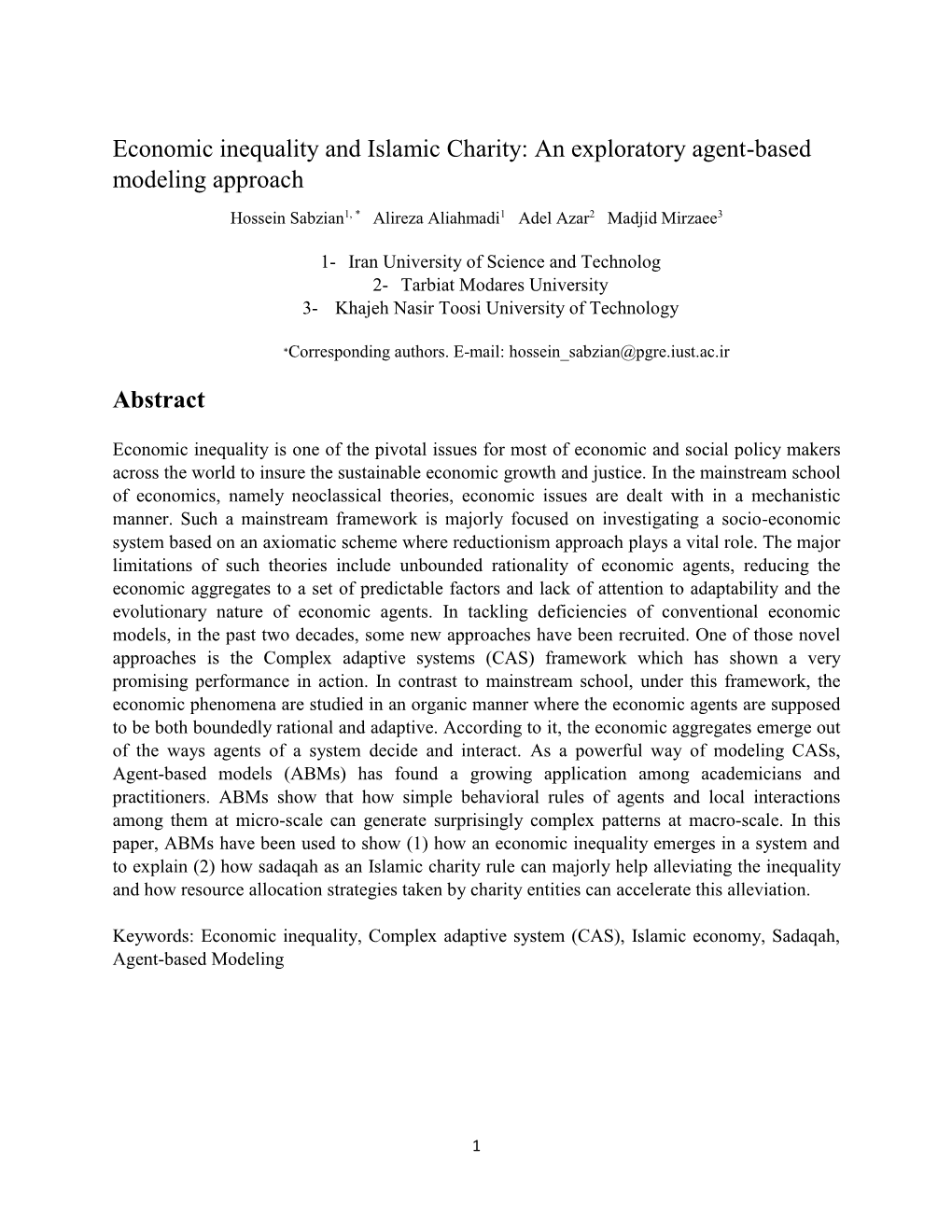 Economic Inequality and Islamic Charity: an Exploratory Agent-Based Modeling Approach
