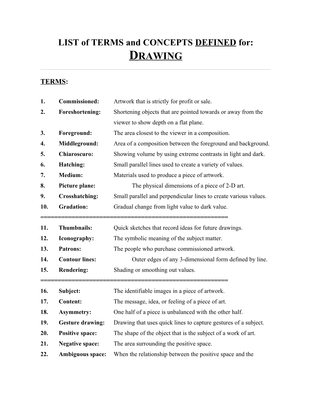 Drawing Terms & Concepts Defined