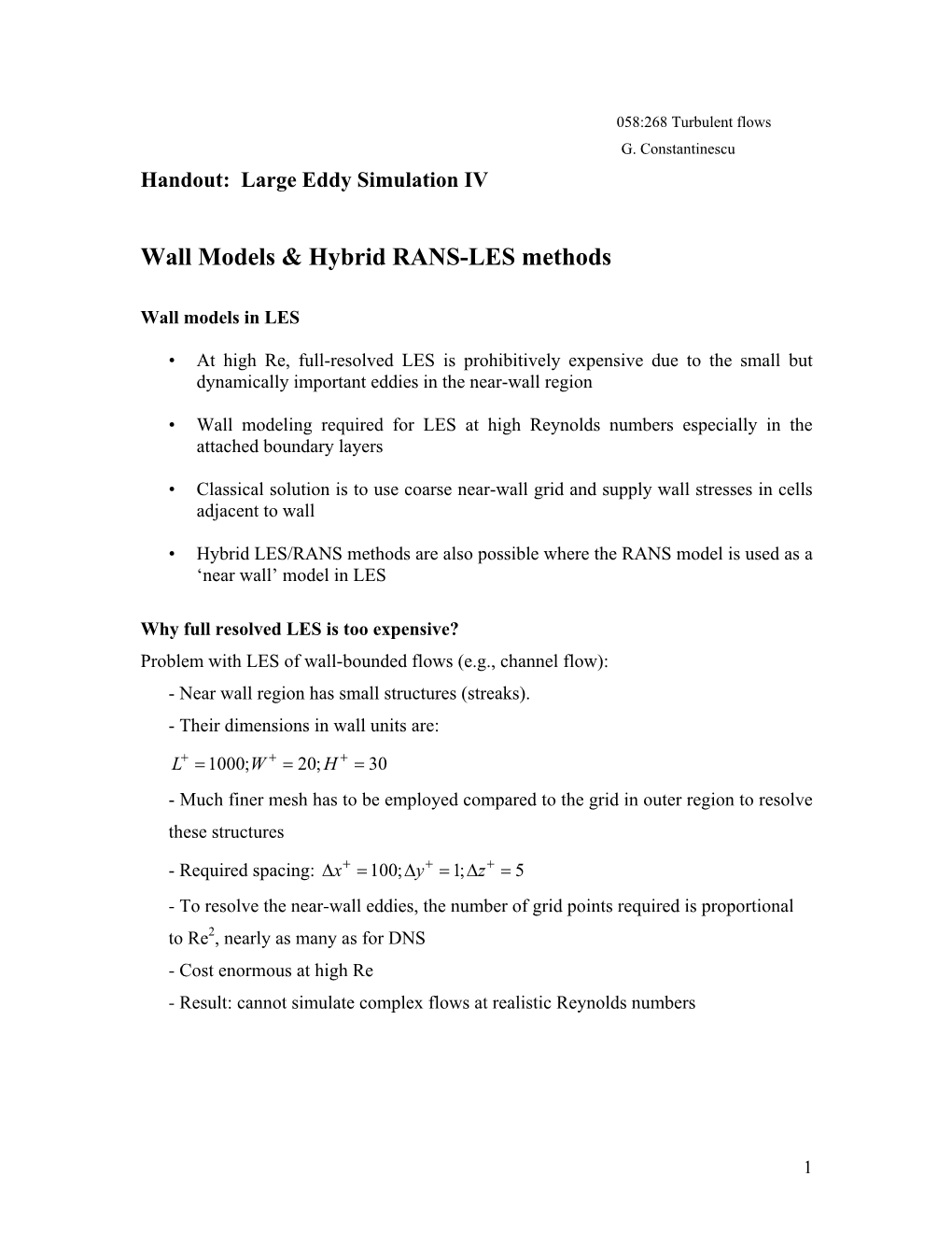 Wall Models & Hybrid RANS-LES Methods