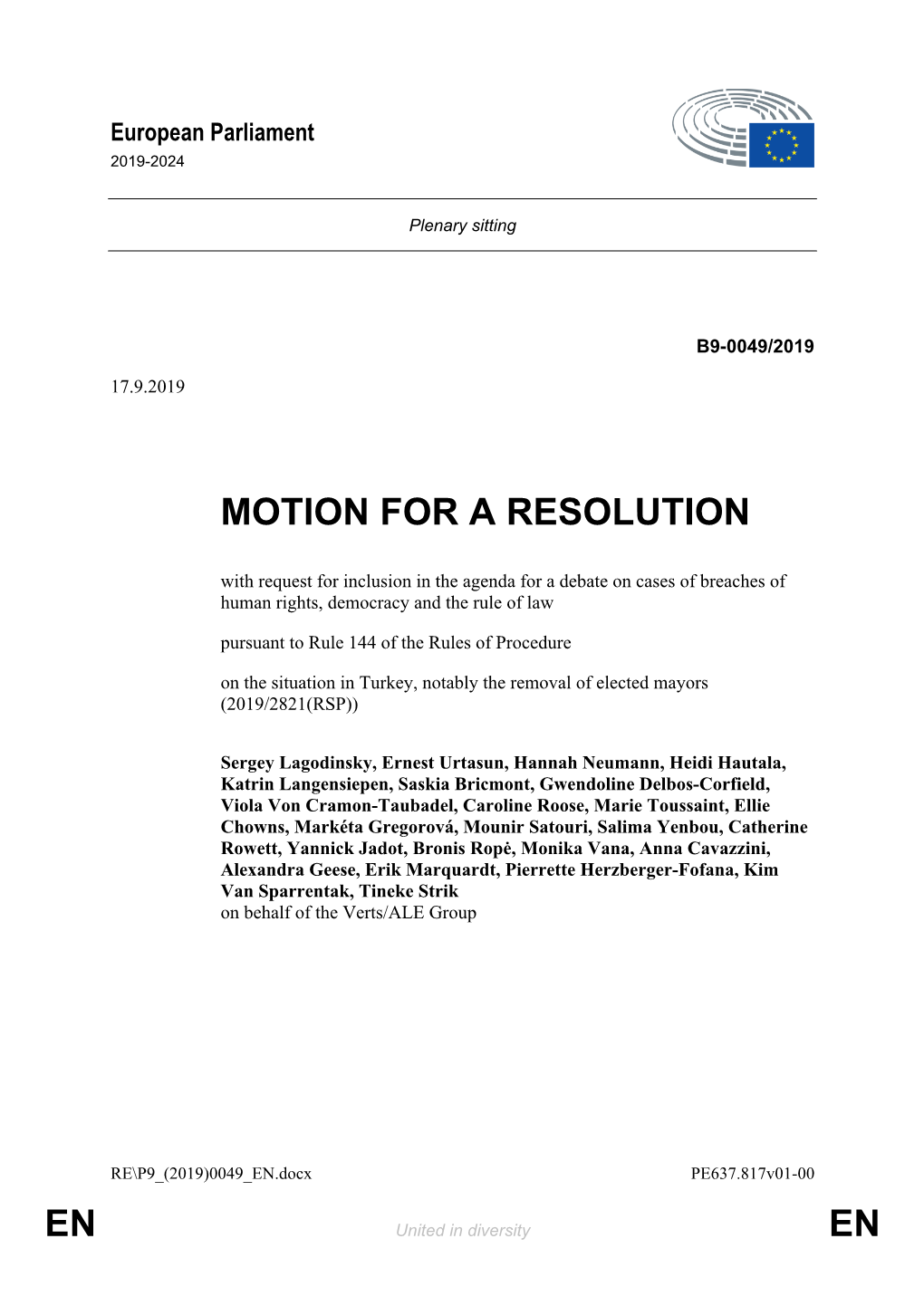 En En Motion for a Resolution