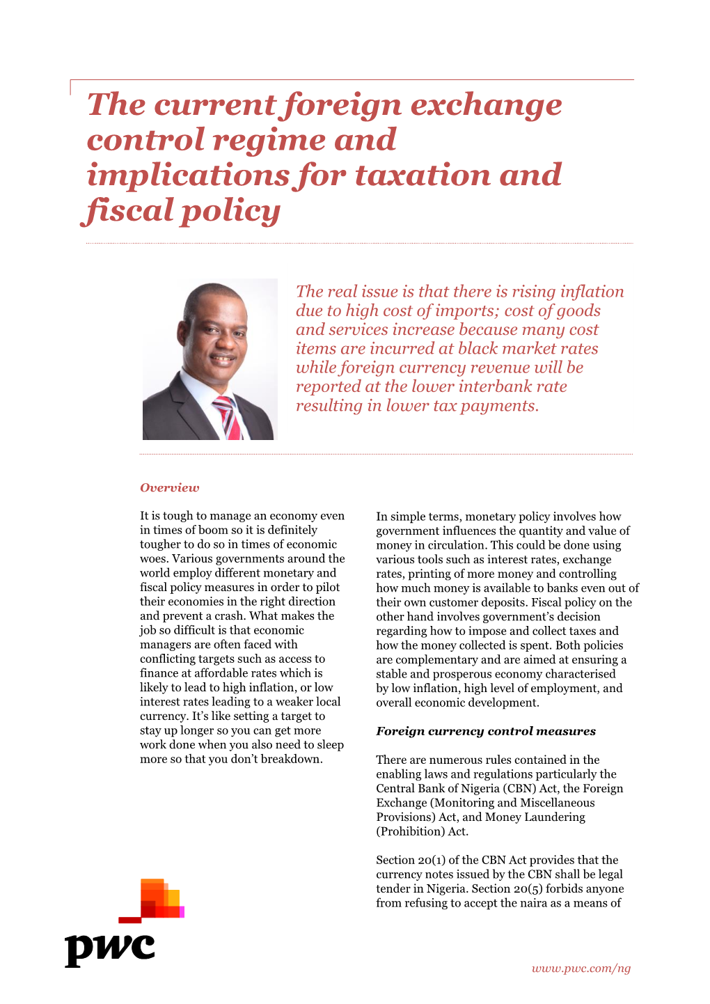 The Current Foreign Exchange Control Regime and Implications for Taxation and Fiscal Policy