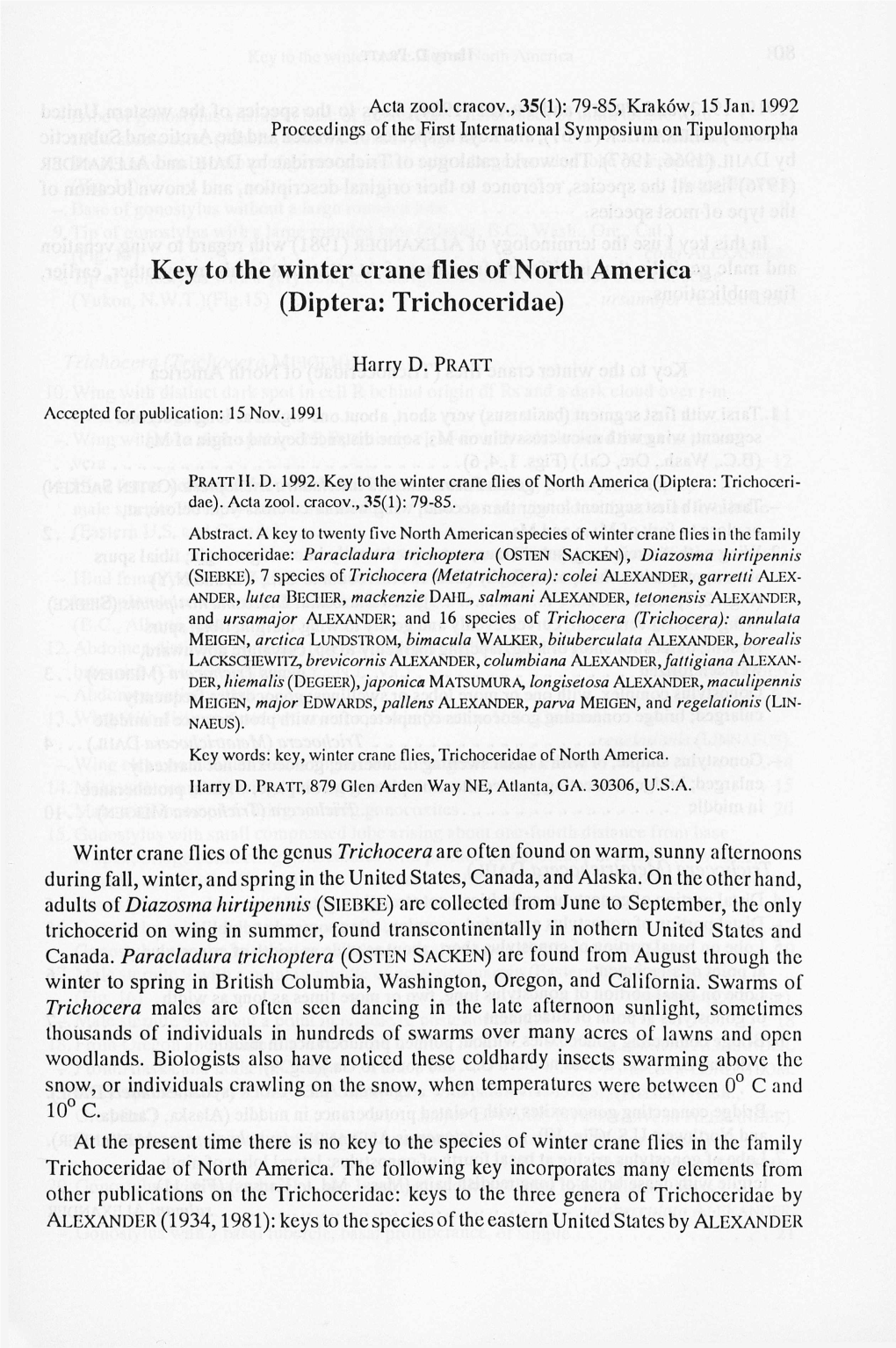 Key to the Winter Crane Flies of North America (Diptera: Trichoceridae)