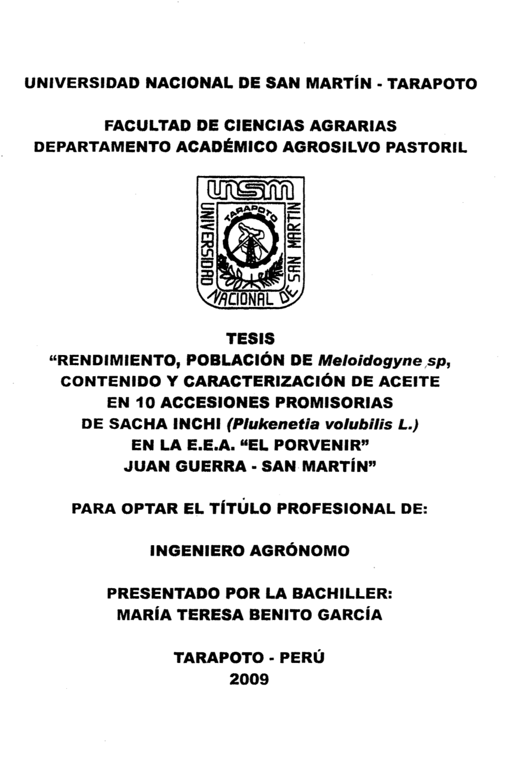 Universidad Nacional De San Martín • Tarapoto Facultad