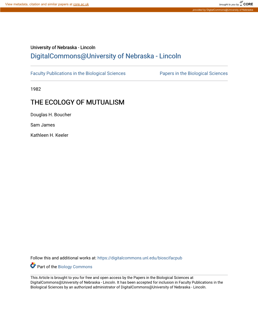 The Ecology of Mutualism