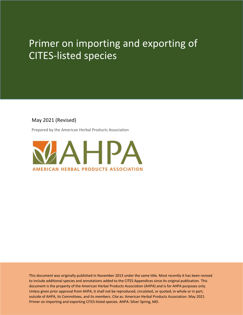 Primer on Importing and Exporting of CITES-Listed Species