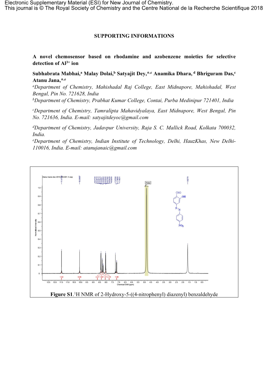 SUPPORTING INFORMATIONS a Novel Chemosensor Based On