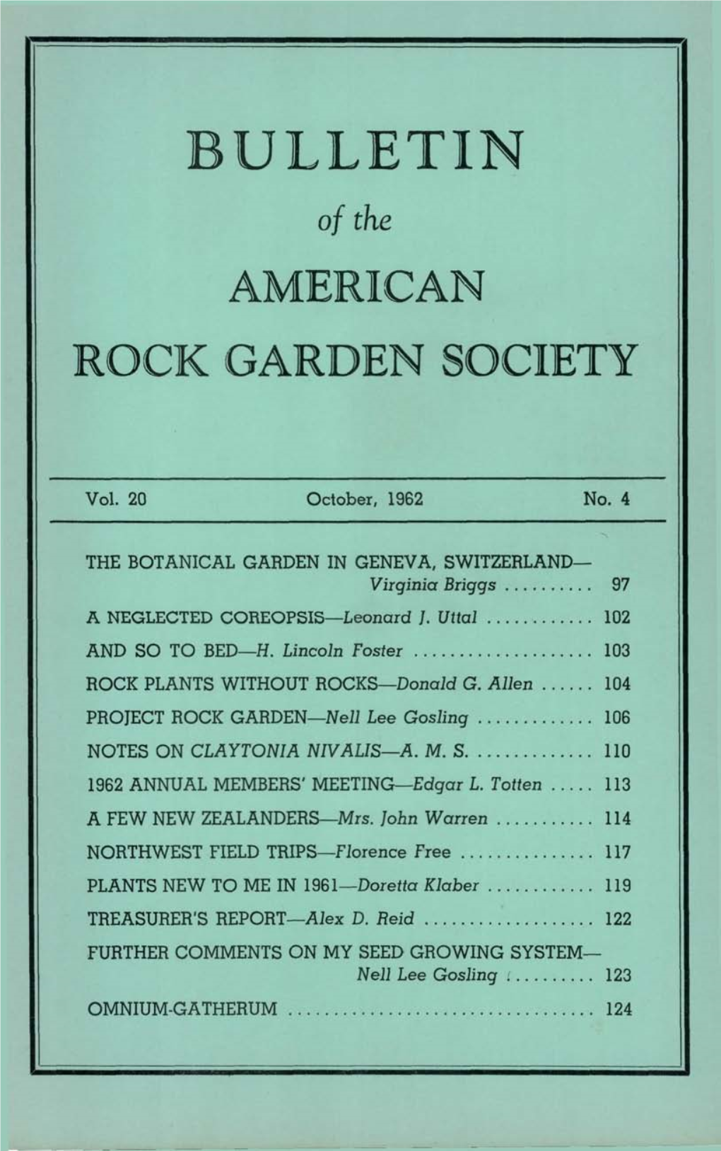 BULLETIN of the AMERICAN ROCK GARDEN SOCIETY