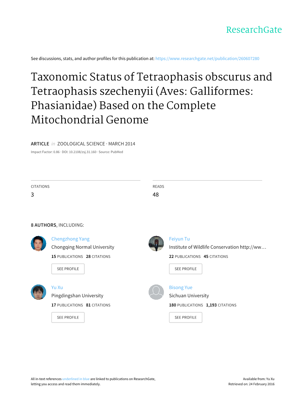 Aves: Galliformes: Phasianidae) Based on the Complete Mitochondrial Genome