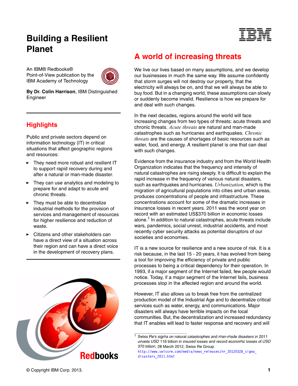 Building a Resilient Planet a World of Increasing Threats