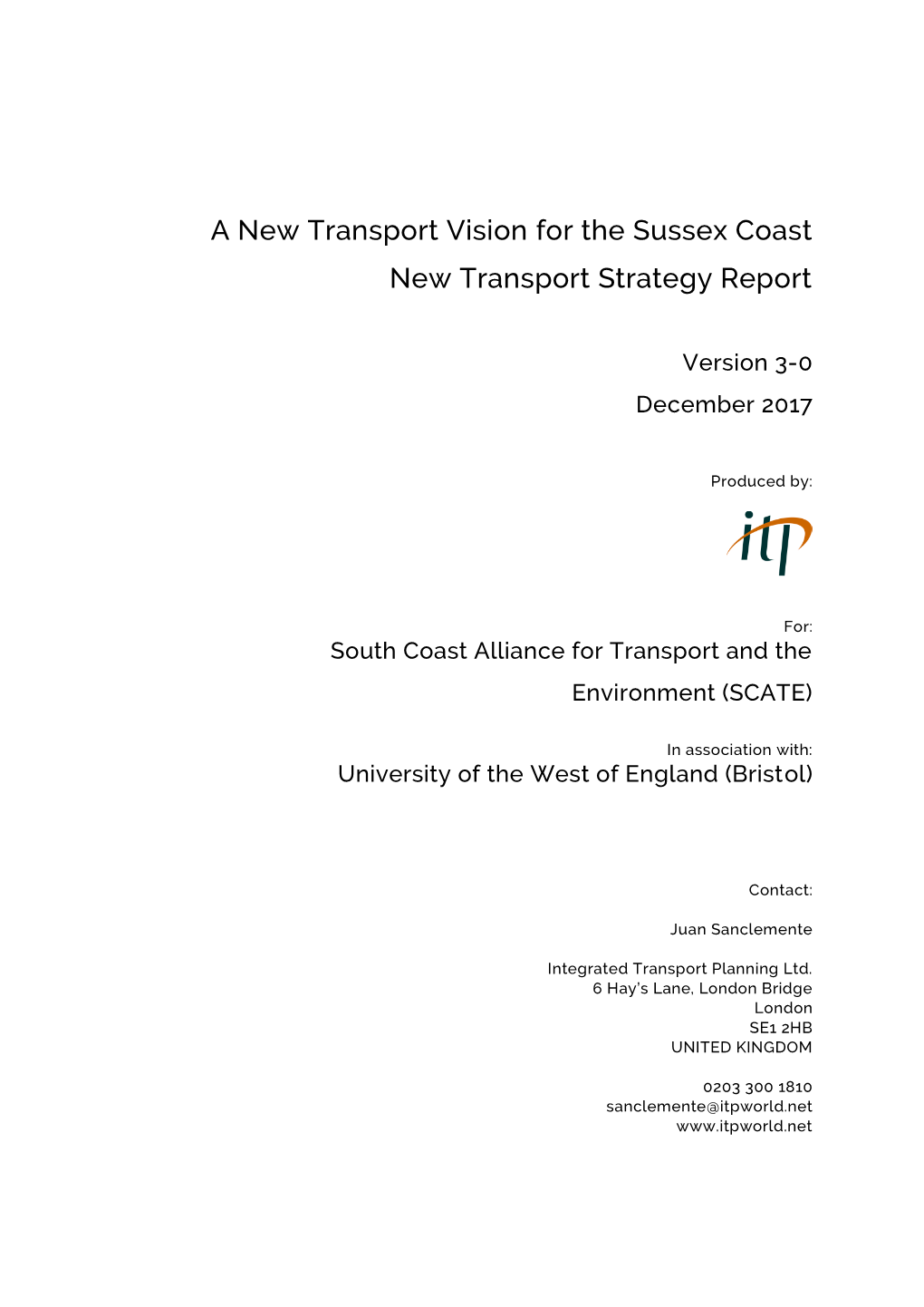 A New Transport Vision for the Sussex Coast New Transport Strategy Report