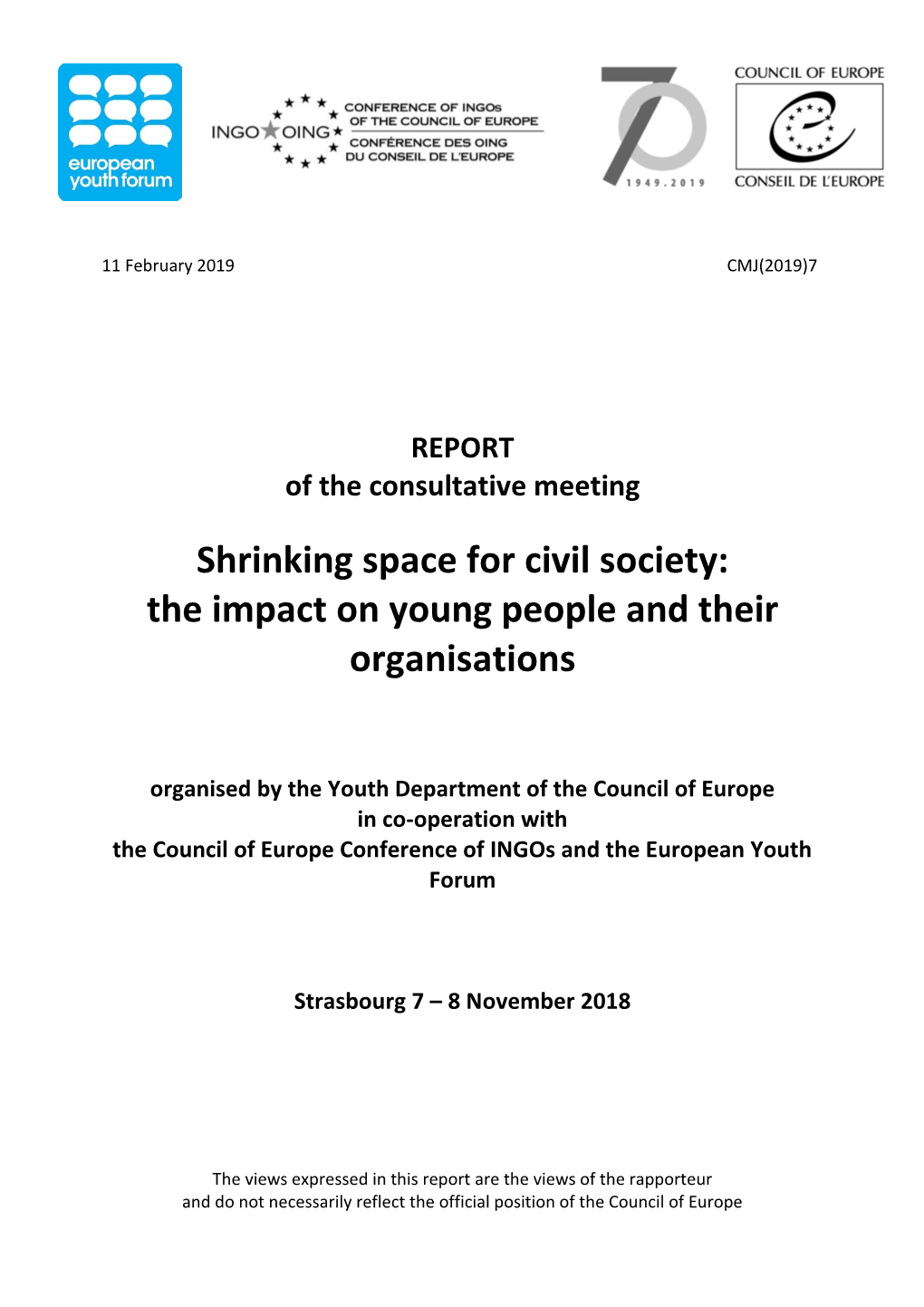 Shrinking Space for Civil Society: the Impact on Young People and Their Organisations
