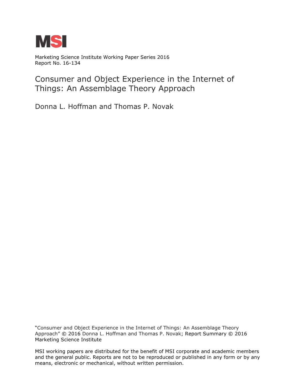 Consumer and Object Experience in the Internet of Things: an Assemblage Theory Approach