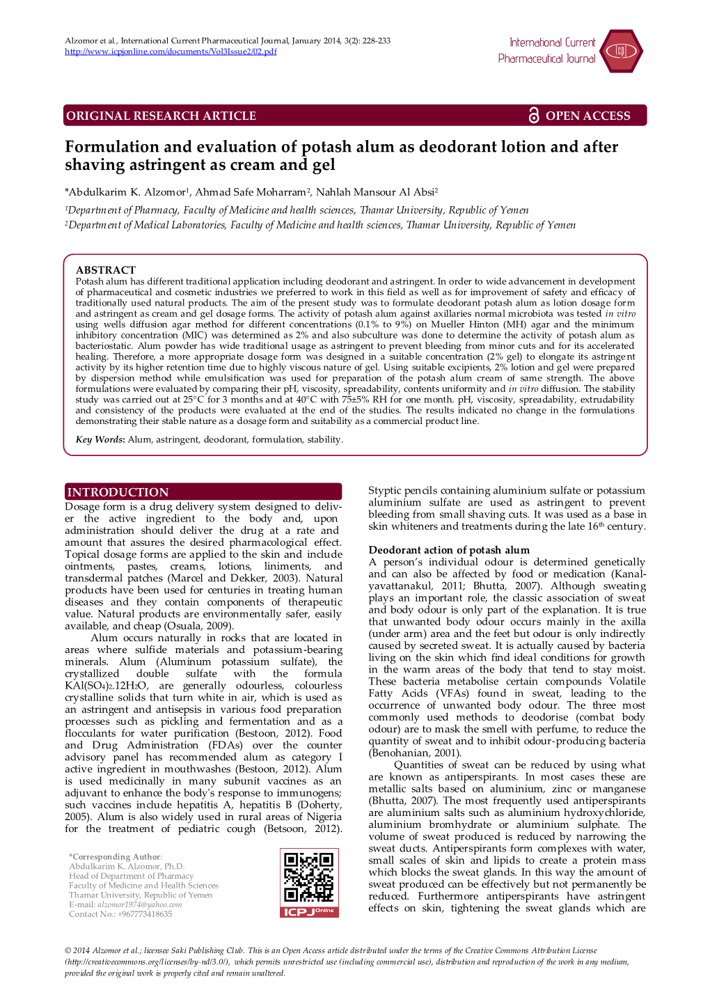 Formulation and Evaluation of Potash Alum As Deodorant Lotion and After Shaving Astringent As Cream and Gel