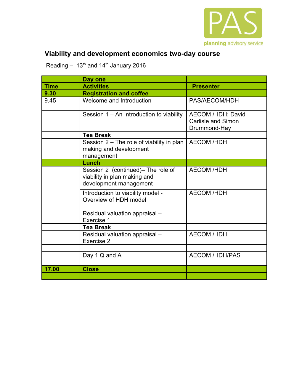 Viability and Development Economics Two-Day Course