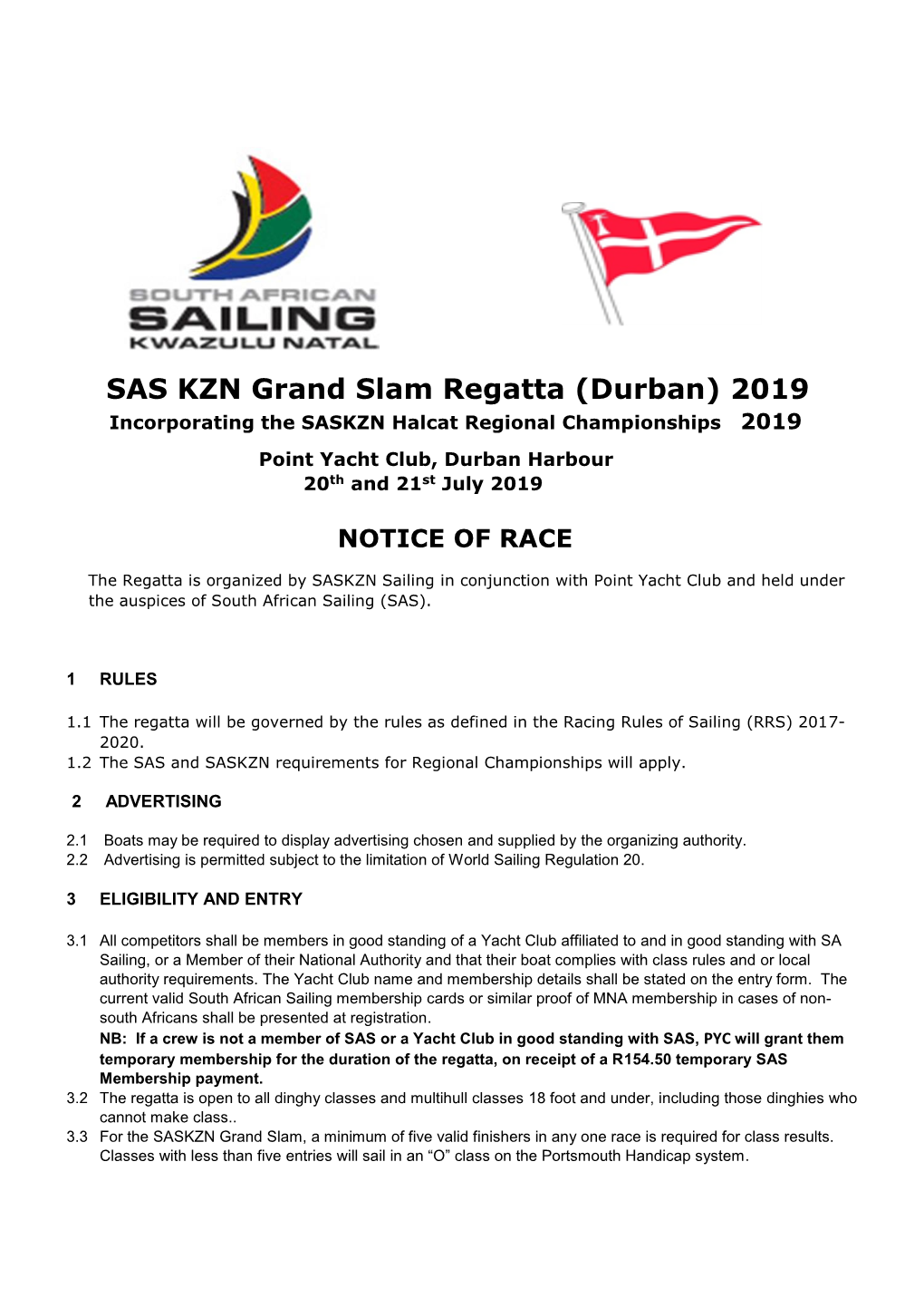 SAS KZN Grand Slam Regatta (Durban) 2019 Incorporating the SASKZN Halcat Regional Championships 2019