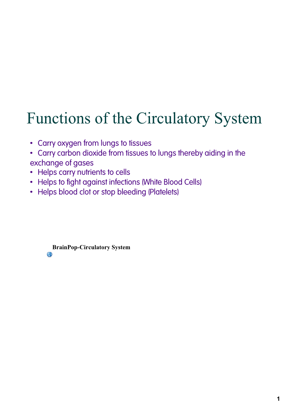 Functions of the Circulatory System