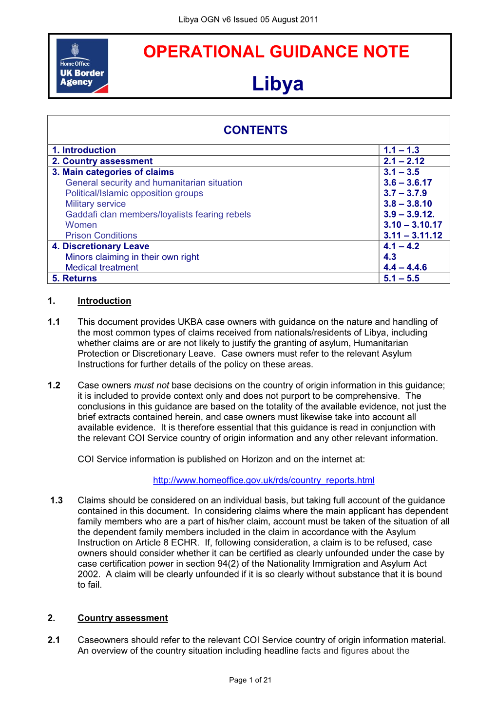 Operational Guidance Note