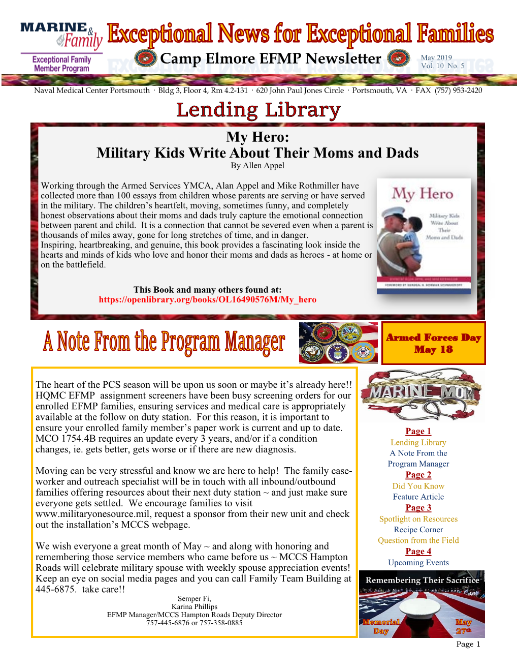 Camp Elmore EFMP Newsletter My Hero: Military Kids Write About