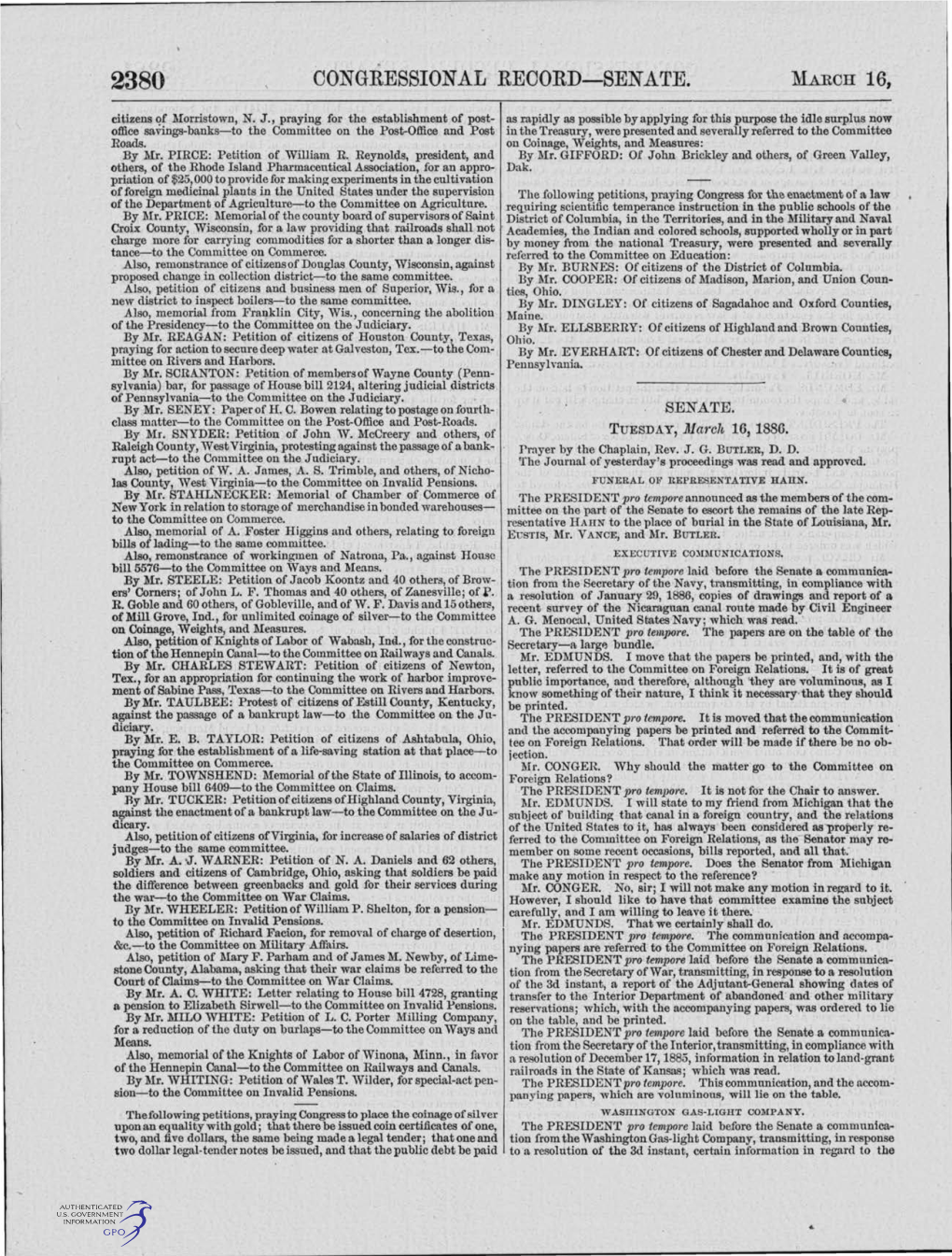 CONGRESSIONAL RECORD-SENATE. March 16, Citizens of .Morristown, N